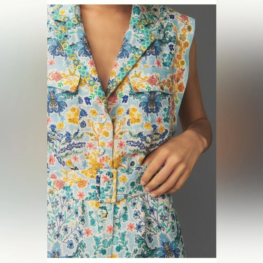 Anthropologie Ranna Gill Sleeveless Collared Linen Romper - Picture 4 of 4
